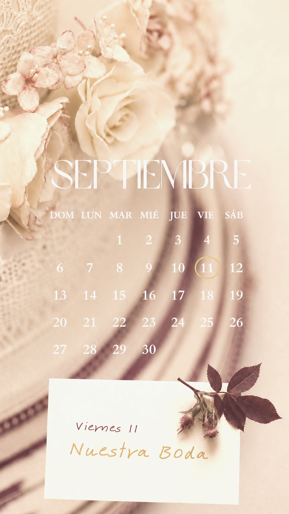 Septiembre 2026, viernes 11 marcado como Nuestra Boda